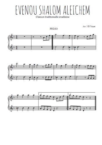 Téléchargez l'arrangement pour piano 4 mains de la partition de Evenou shalom aleichem en PDF